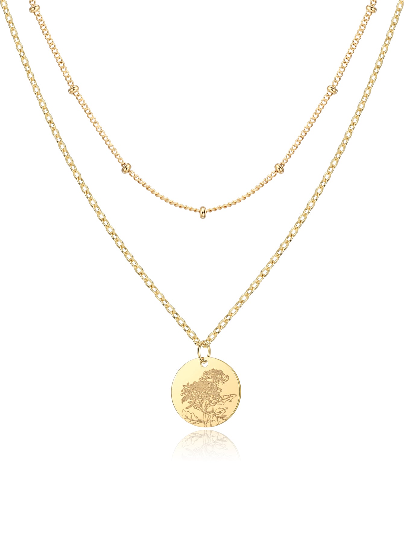 Birth Flower Necklace | Gold Layered Necklaces for Women, Coin Pendant Necklace Set