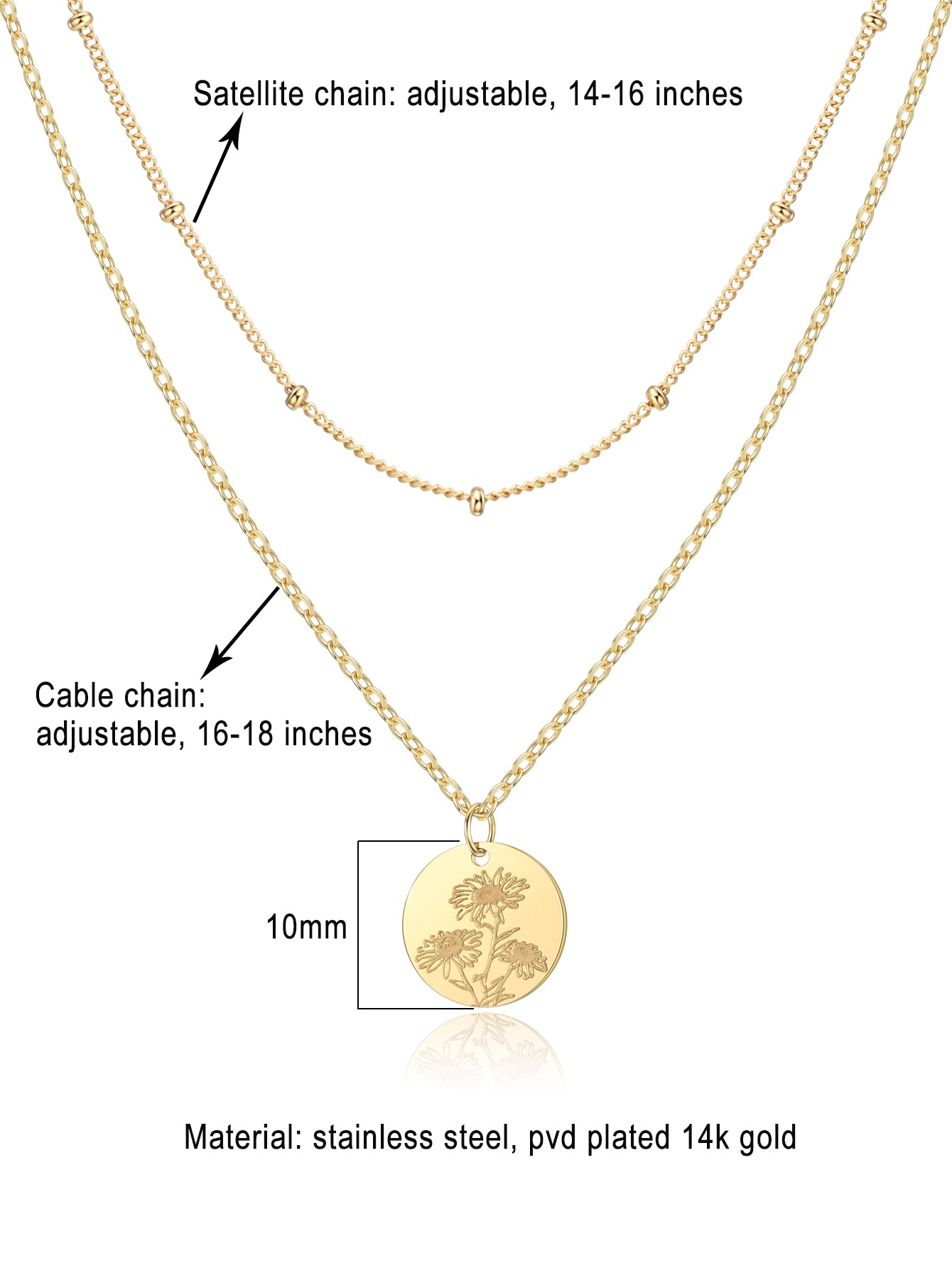 Birth Flower Necklace | Gold Layered Necklaces for Women, Coin Pendant Necklace Set