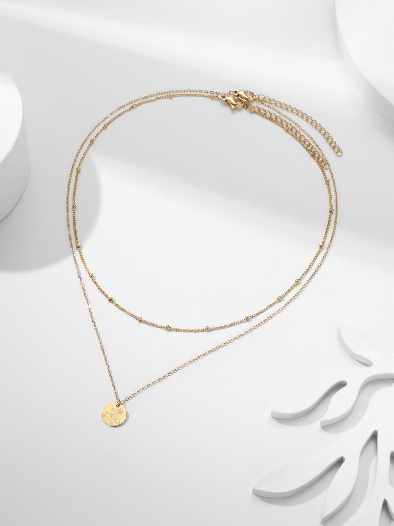 Birth Flower Necklace | Gold Layered Necklaces for Women, Coin Pendant Necklace Set