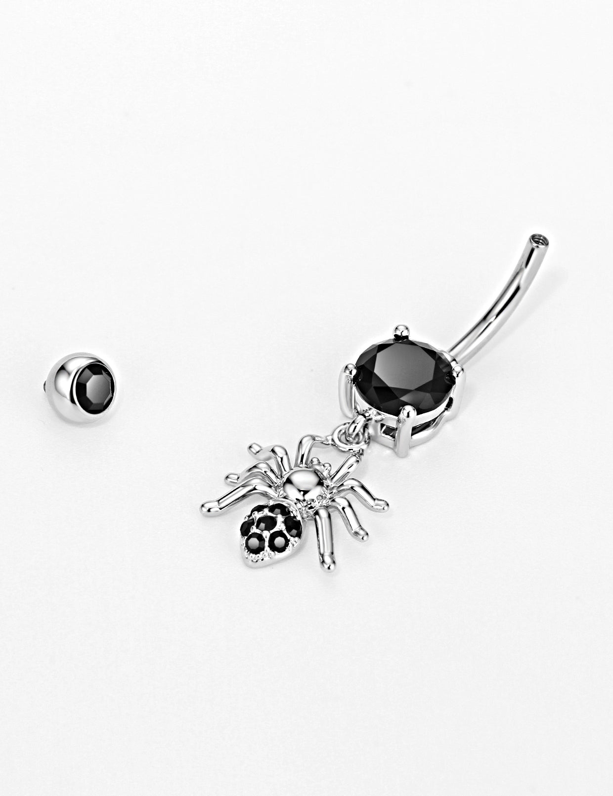 Belly Button Ring | Dangling Black CZ Small Spider