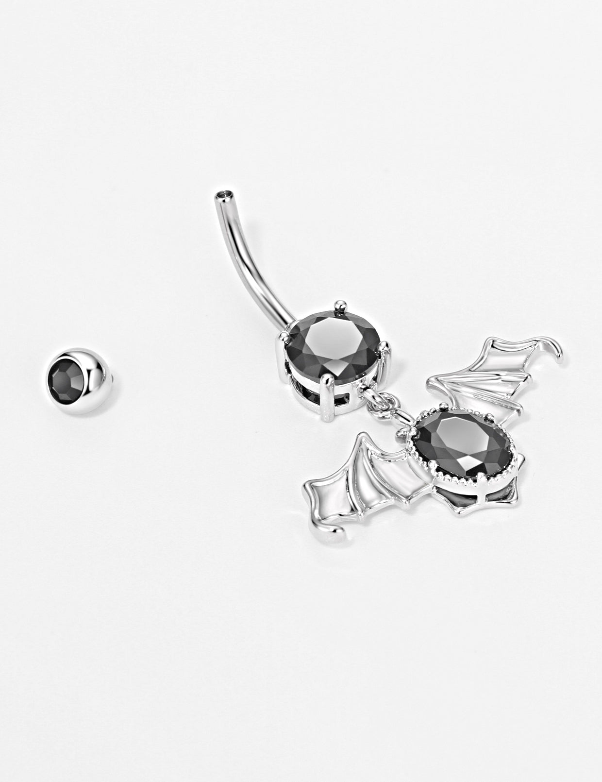 Belly Button Ring | Dangling Black Bat