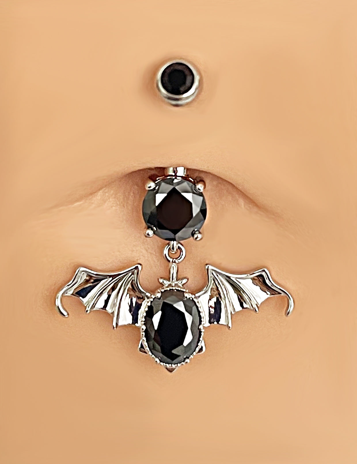 Belly Button Ring | Dangling Black Bat