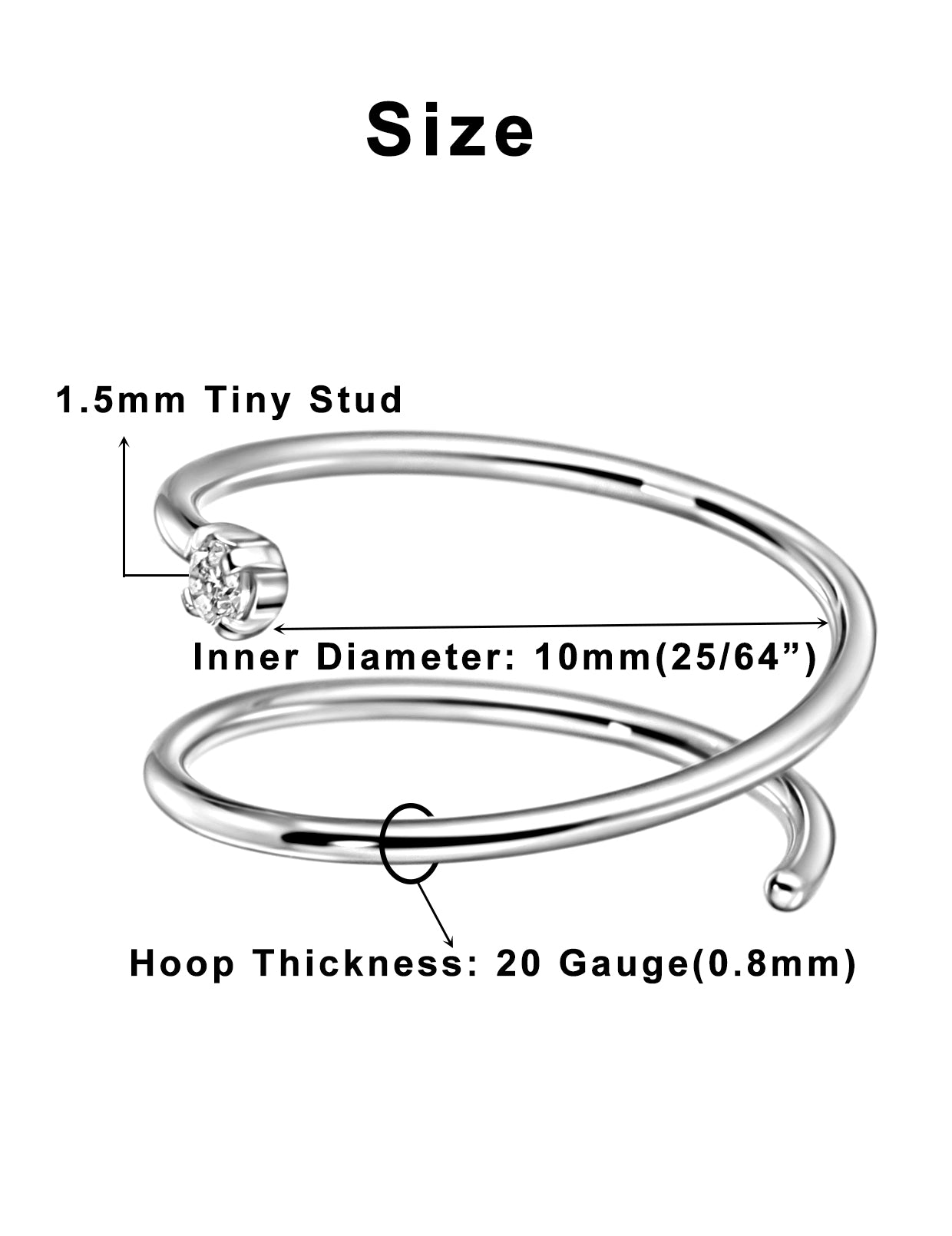 Double Nose Ring Hoop for Single Piercing | Birthstone, Surgical Steel Silver Spiral Twist Nose Hoop