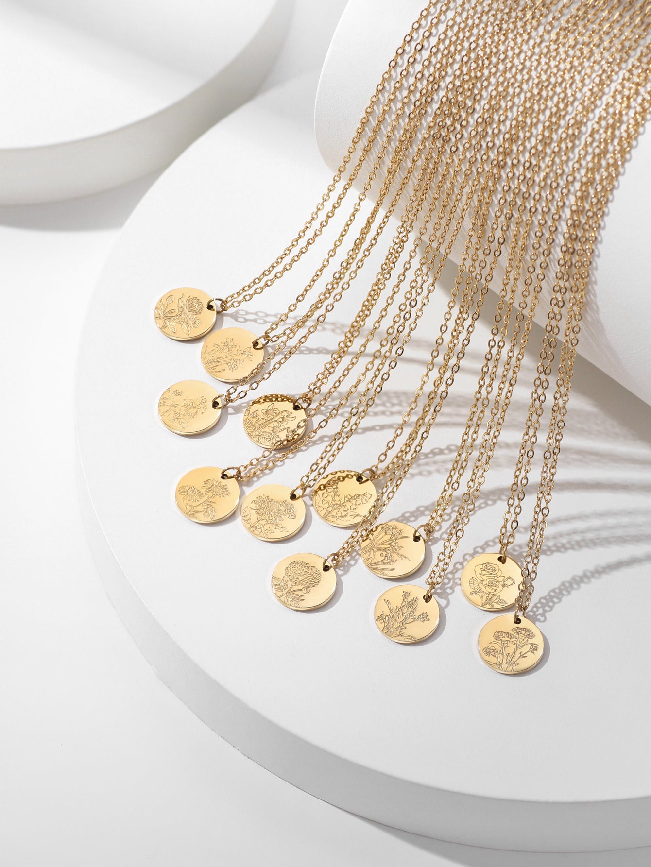 Birth Flower Necklace | Gold Layered Necklaces for Women, Coin Pendant Necklace Set