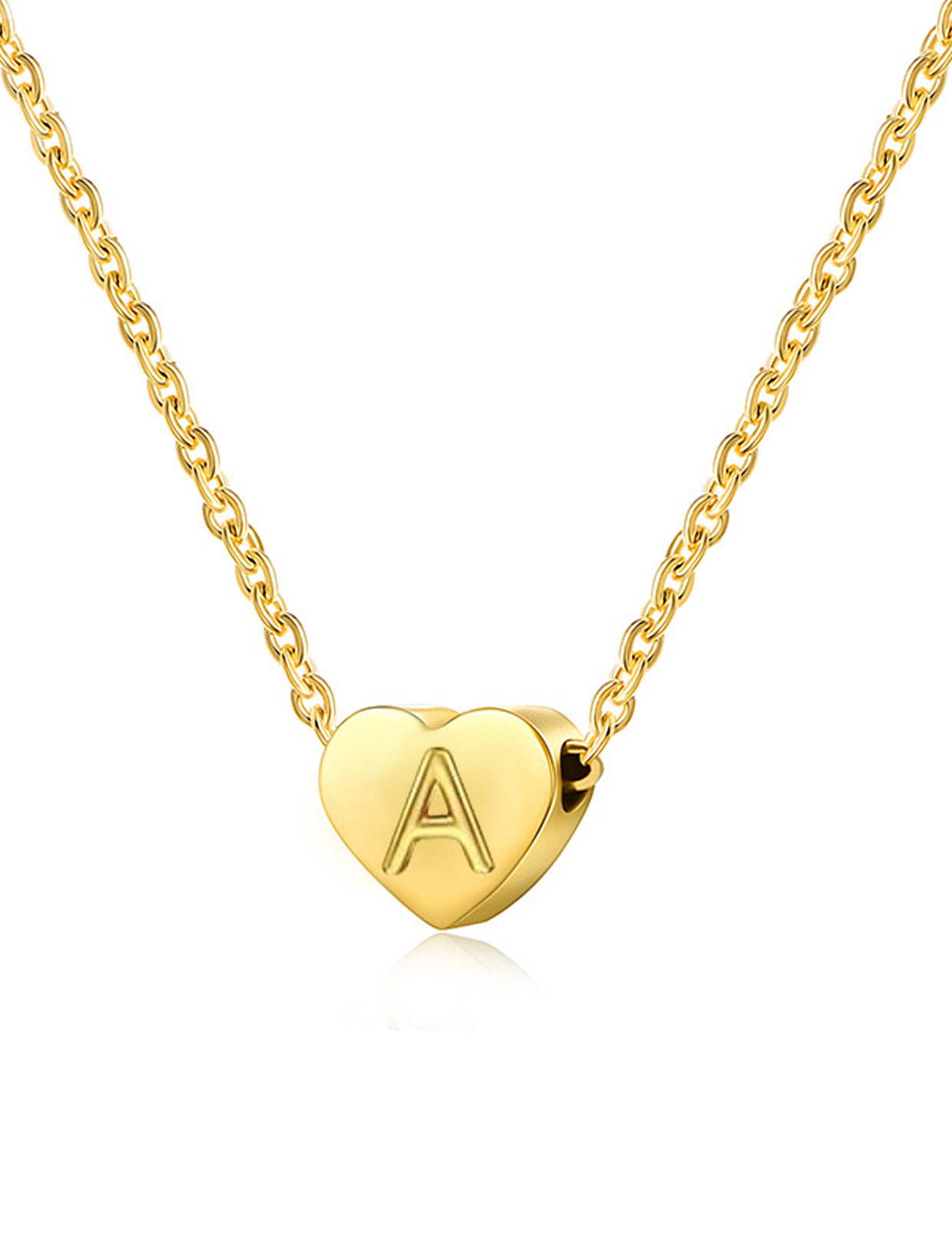 Heart Initial Necklace | 14K Gold Plated, Heart Pendant with Tiny Initial