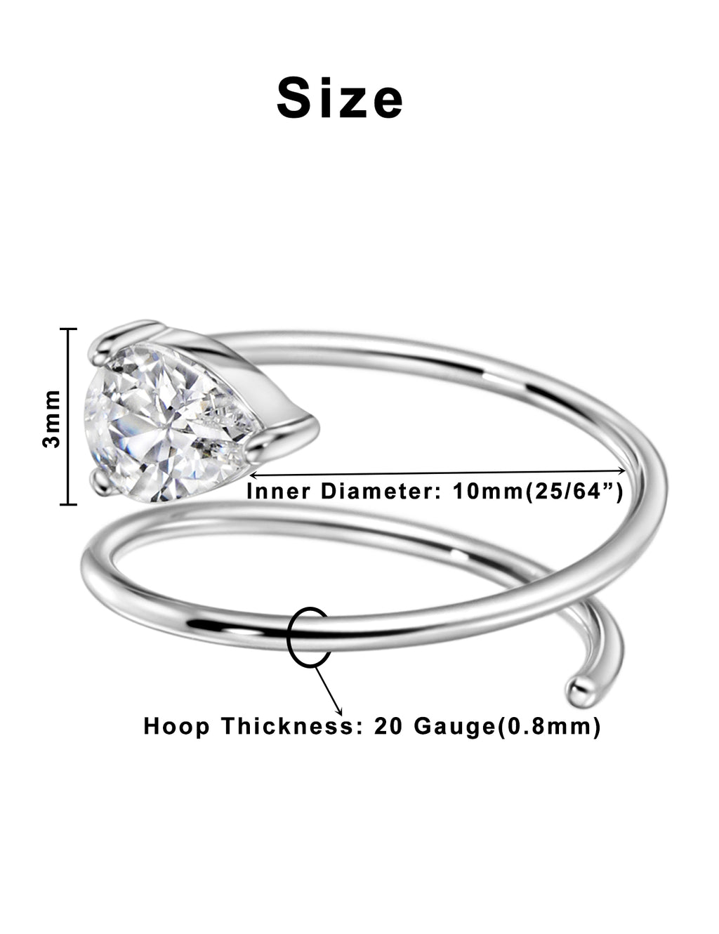 Cubic Zirconia Spiral Nose Ring