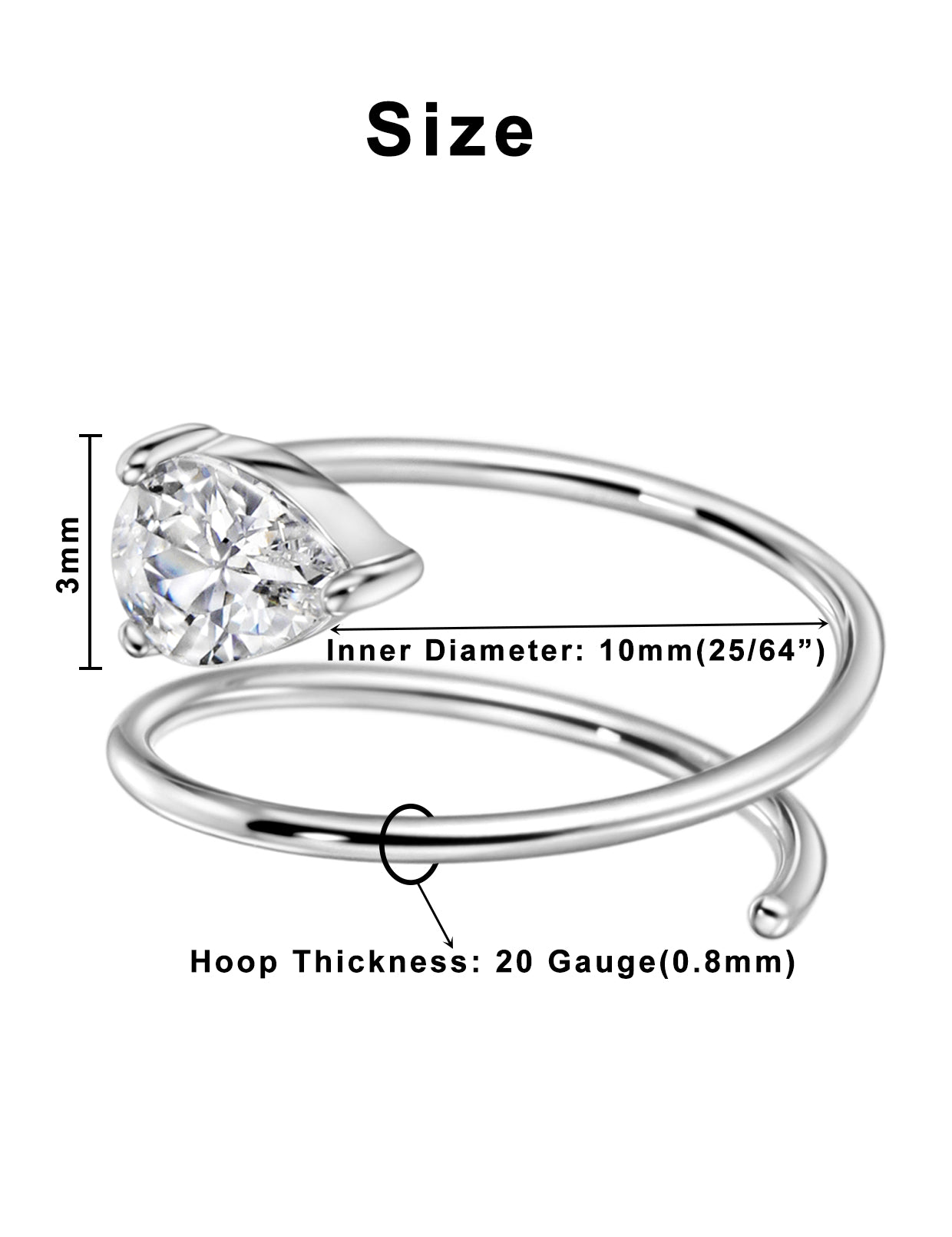 Cubic Zirconia Spiral Nose Ring