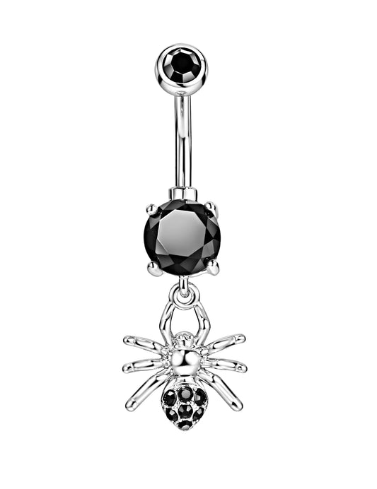 Belly Button Ring | Dangling Black CZ Small Spider