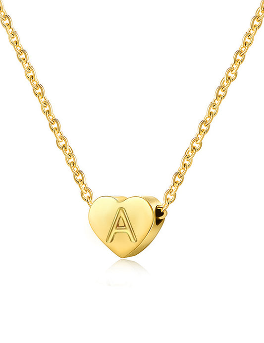Heart Initial Necklace | 14K Gold Plated, Heart Pendant with Tiny Initial