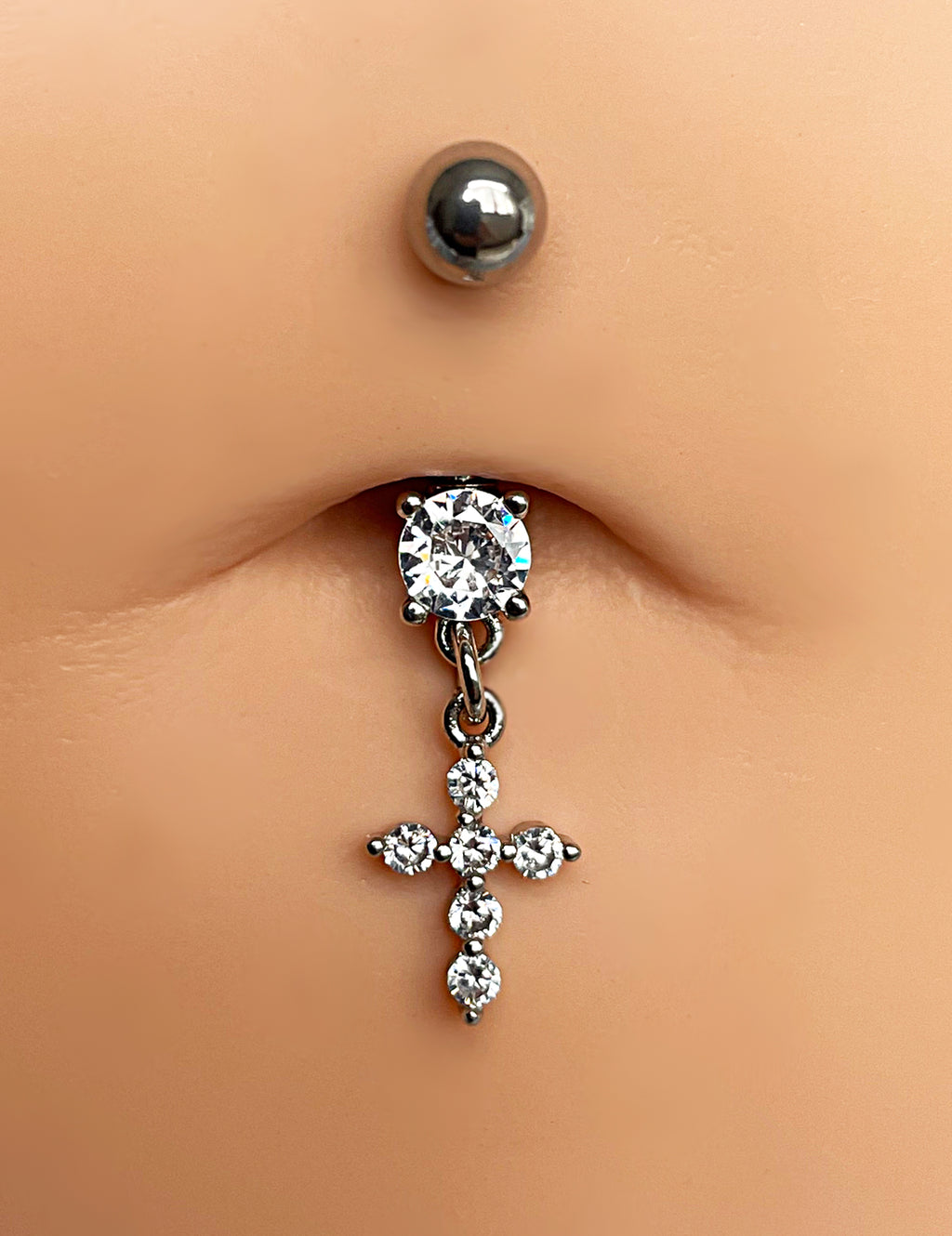 Zircon Cross Belly Button Ring