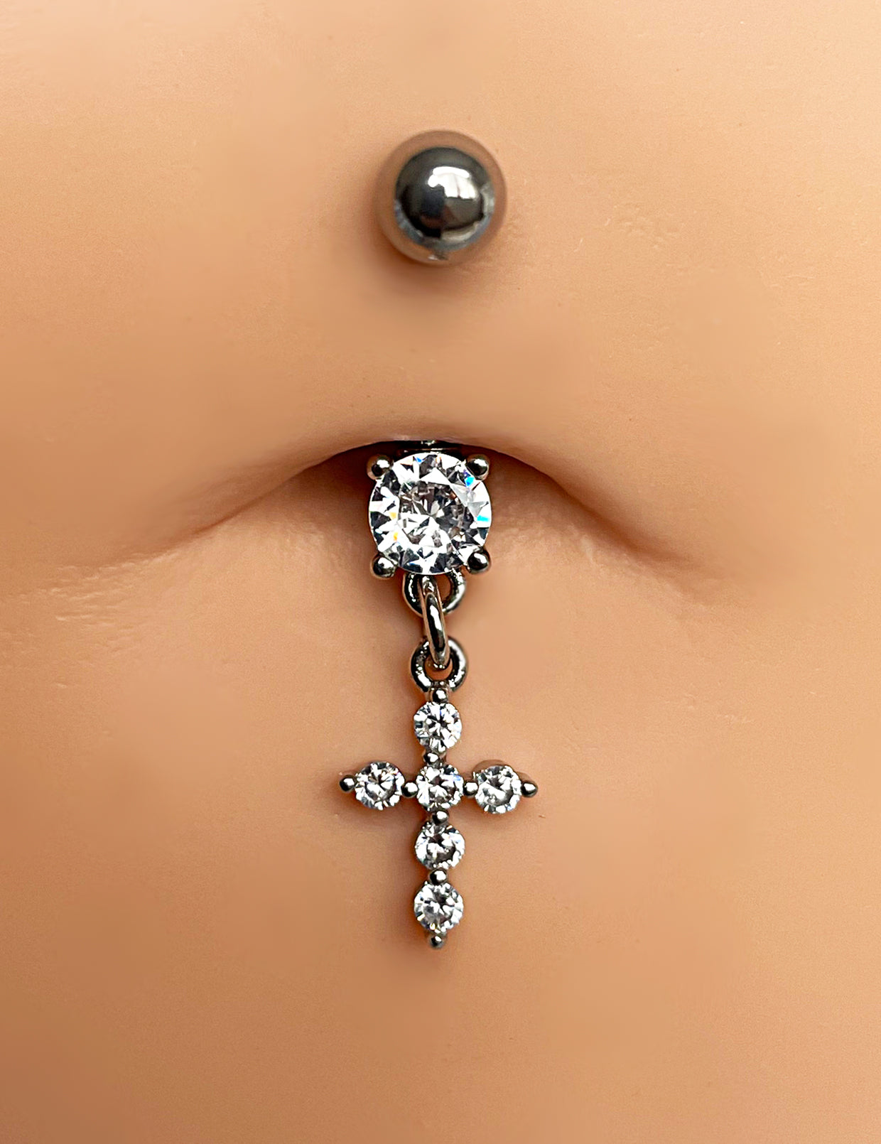 Zircon Cross Belly Button Ring