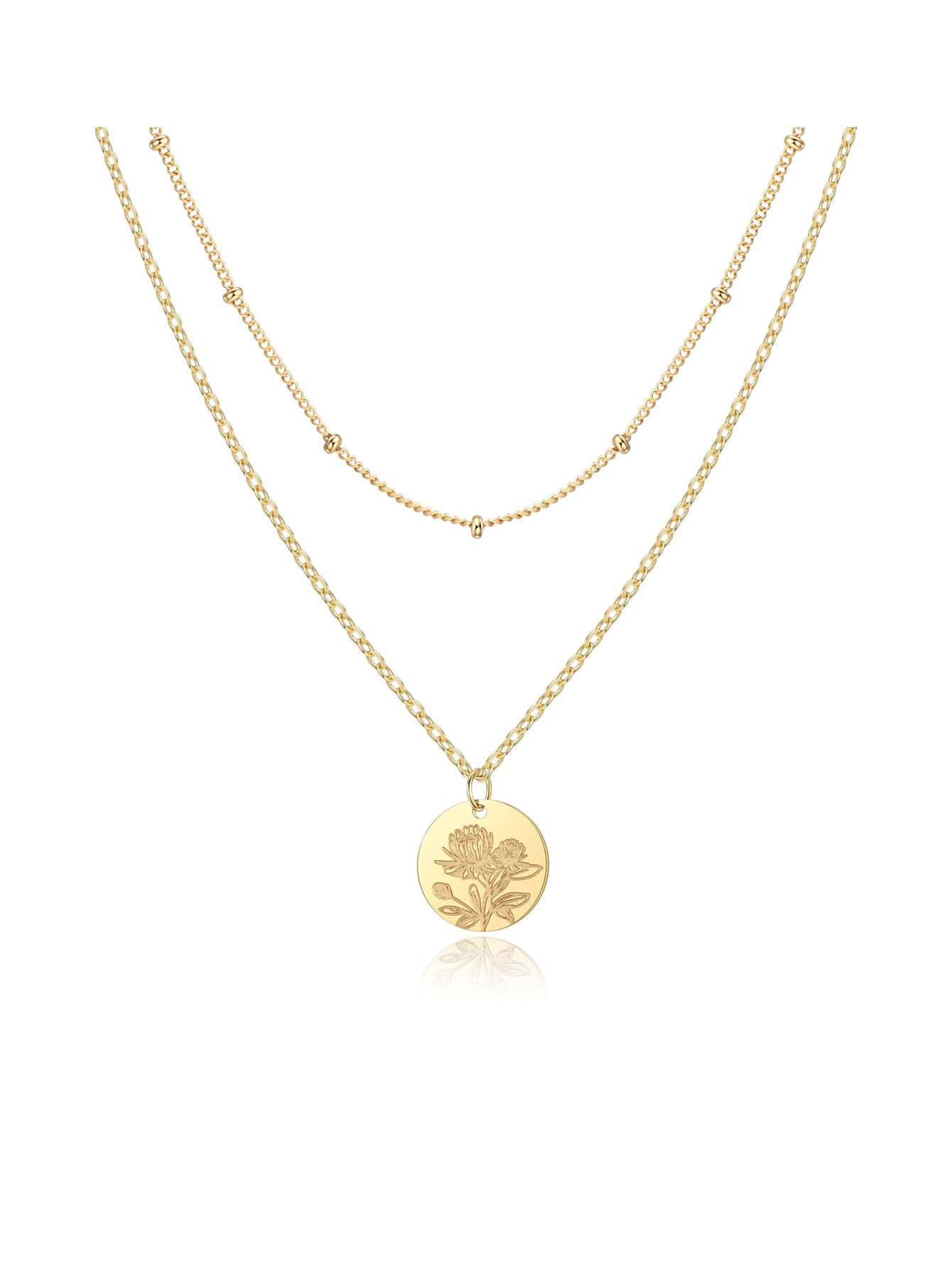 Birth Flower Necklace with Satellite Chain