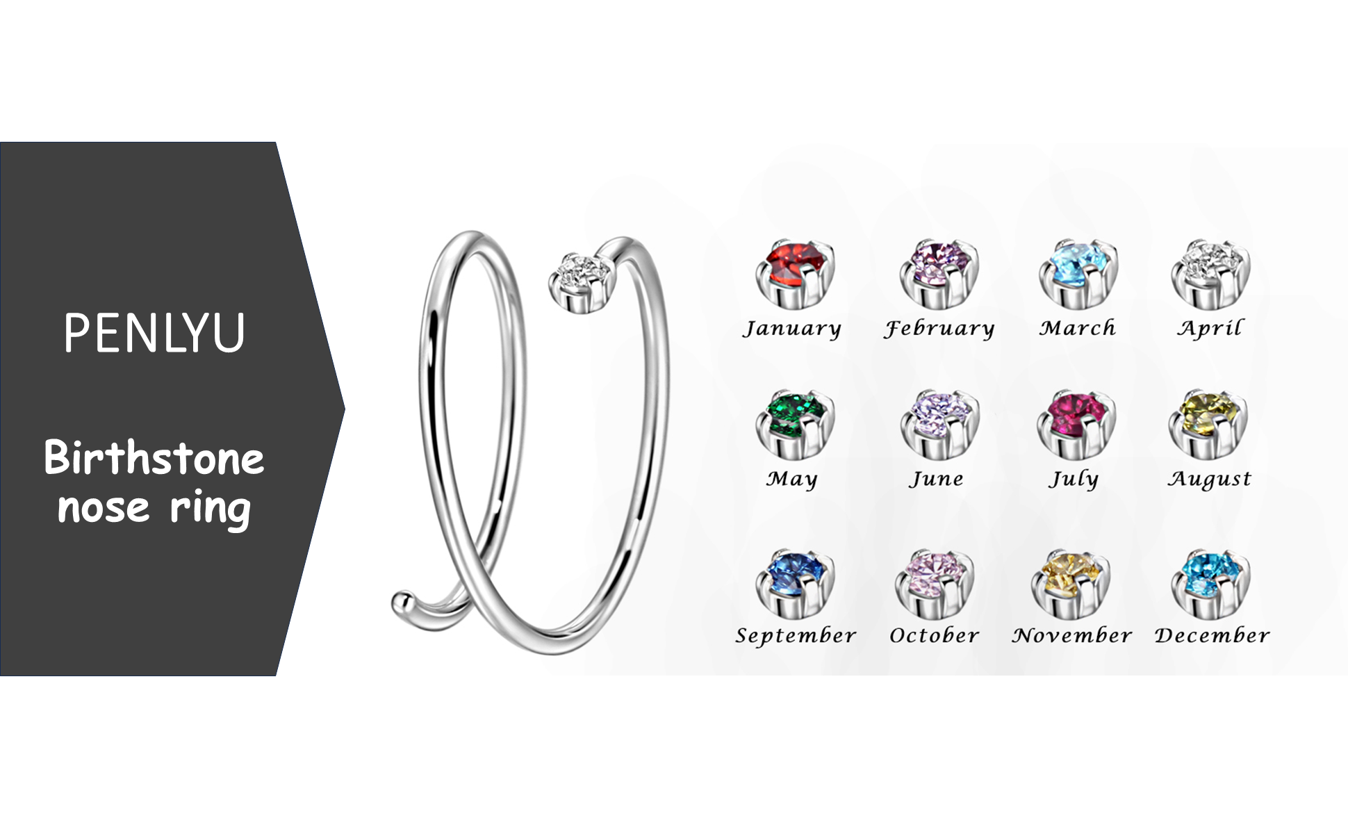 Birthstone Spiral Nose Ring