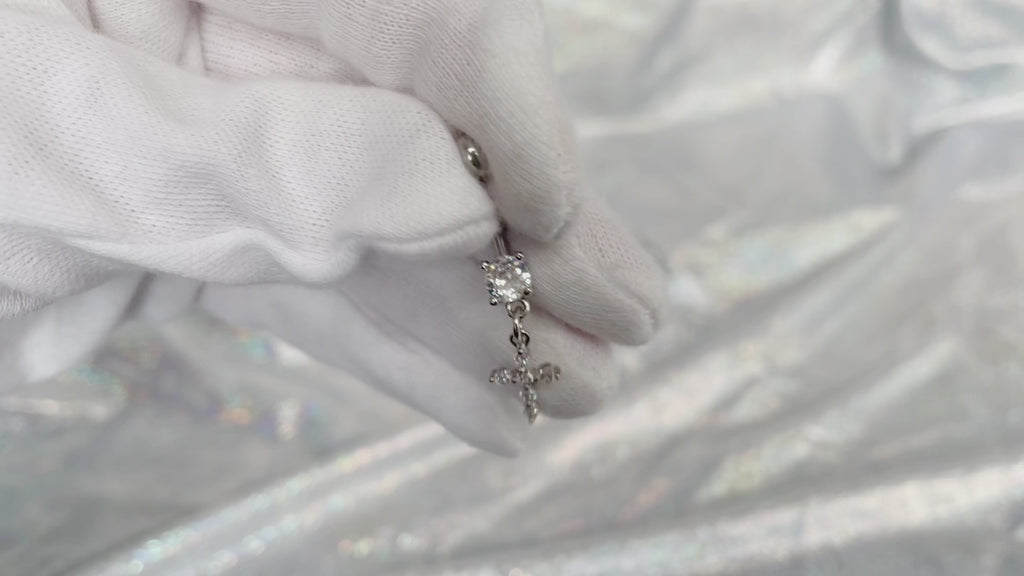 Zircon Cross Belly Button Ring